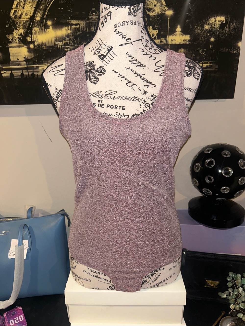 Love J medium Sleeveless Shimmer Tank Top - Mauve Pink